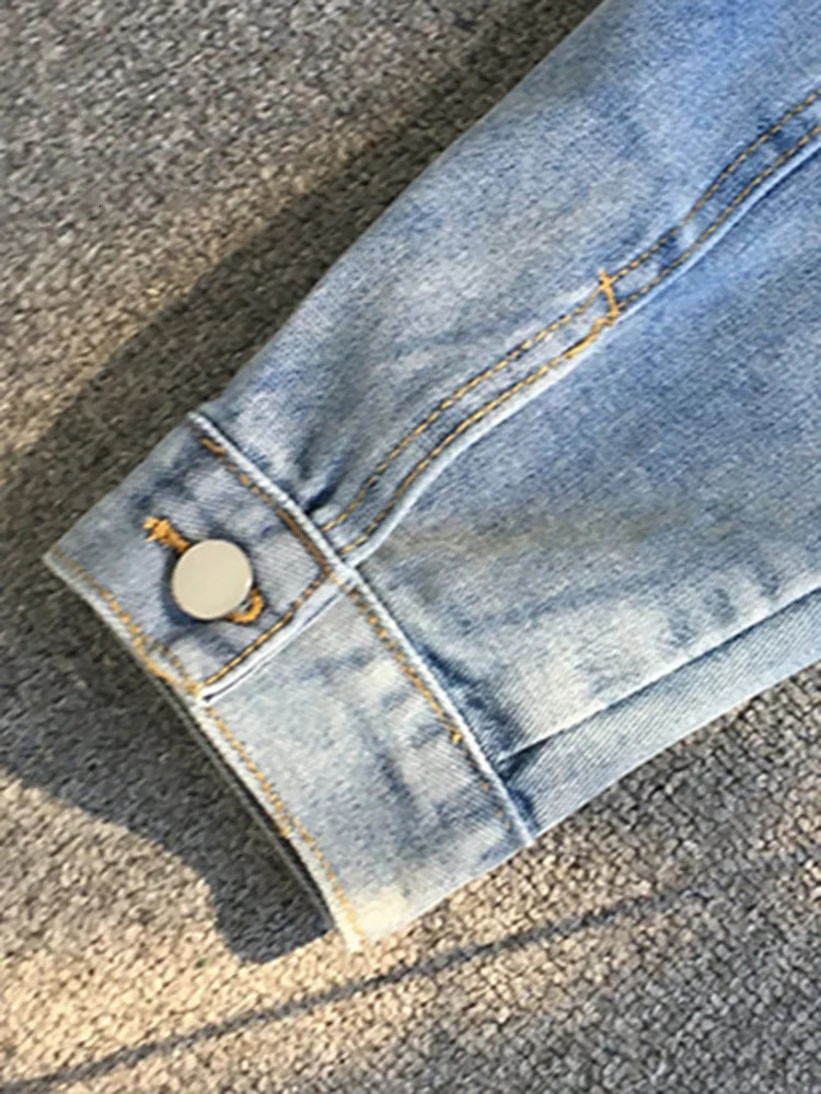 XFPV autumn retro solid color hooded brushed denim jacket womens single chest short jacket trend SM1742 241112