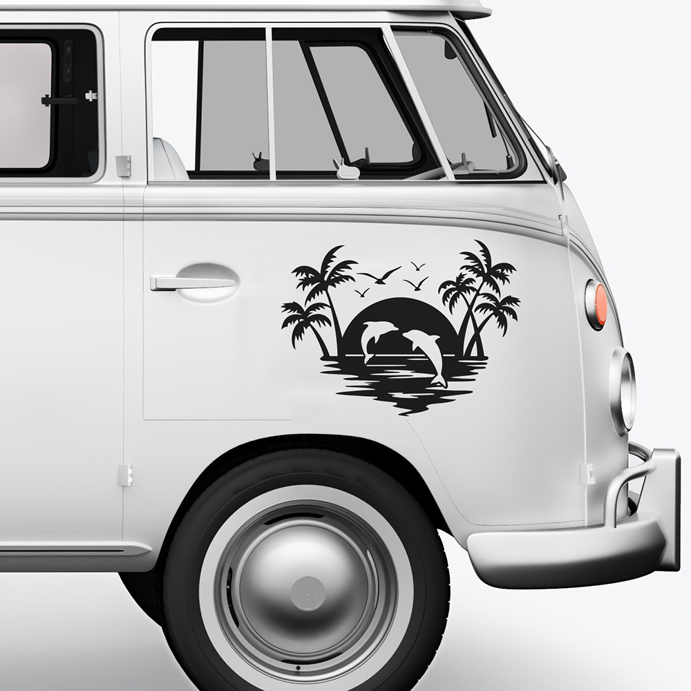 Beach And Tree Car Styling Glue Decals Waterproof Self-adhesive Caravan Van Motoheme Decor Vinyl Stickers Tunning Accessories