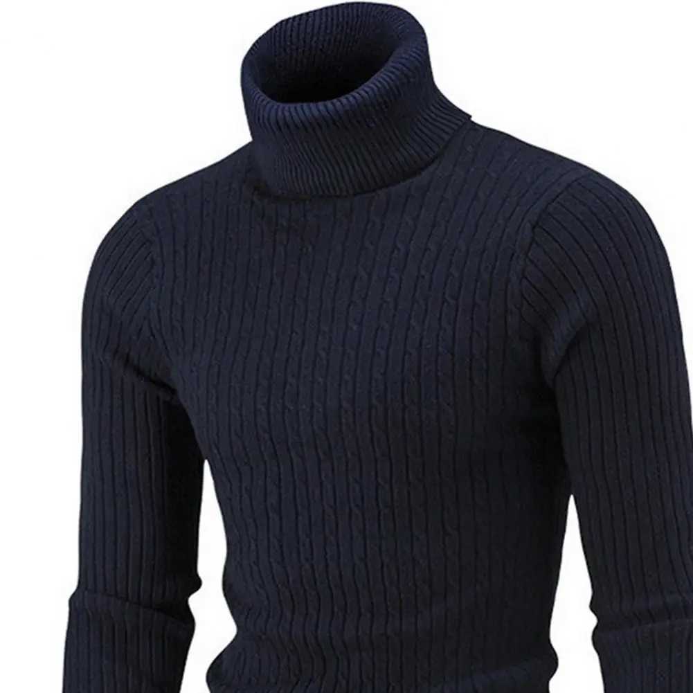 Autumn and winter mens sweater solid color turtle neck long sleeves high neck basic sweater casual floral knit mens top W2411111