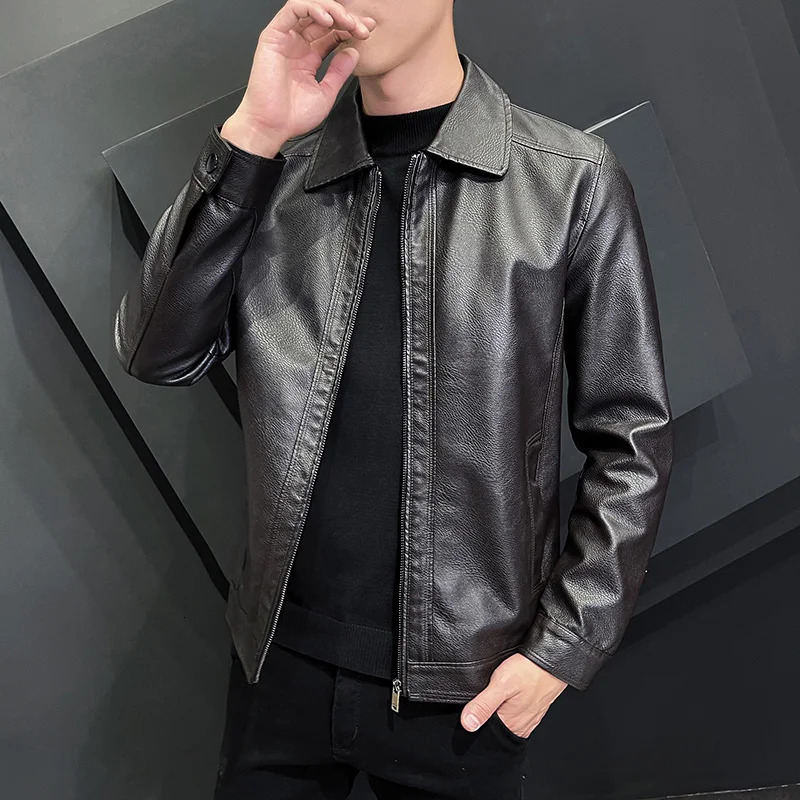 Men 2024 Fashion Leather Jacket Autumn Motorcycle Slim Fleece Coat Outdoor Casual Motor Biker PU 241108