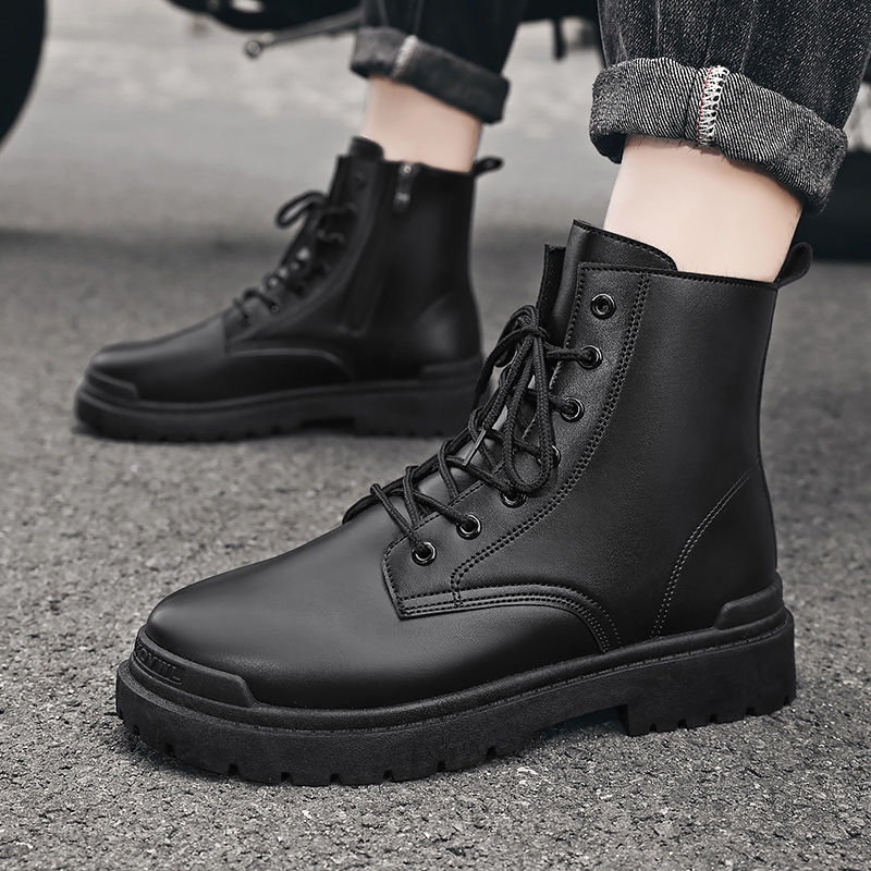 Men's Brand Casual Anti Slip Comfortable Lacing Platform Fashion Motorcycle Waterproof Shoes Work Boots 7bc6
