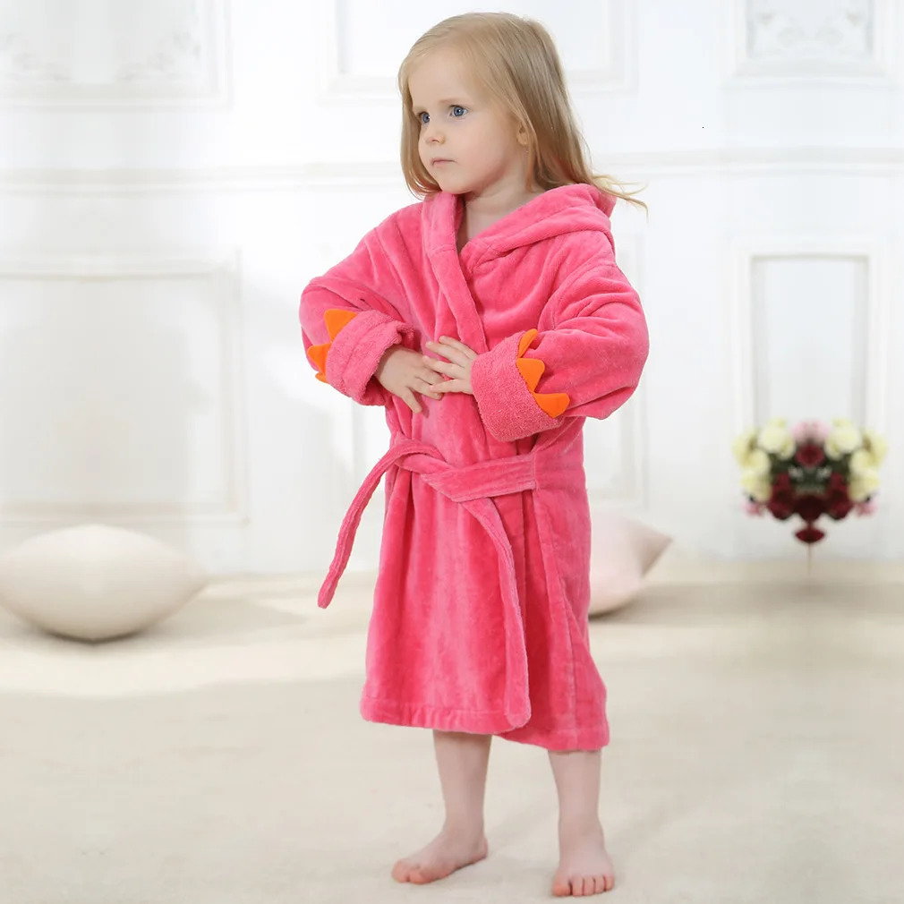 Childrens Bathrobe Hooded Dragon Paw Thick 100% Cotton Baby Bath Towel Girls Kids 1-6 Years Shower Hoodies Bath Robes 241112