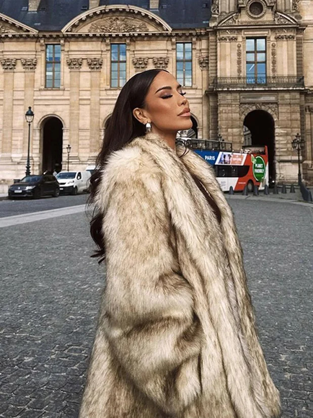 Womens Fluffy Artificial Fur Thick Long Sleeve Jacket Fashion Womens Flip Collar Plush Warm Coat Autumn Fashion Womens Coat 241112