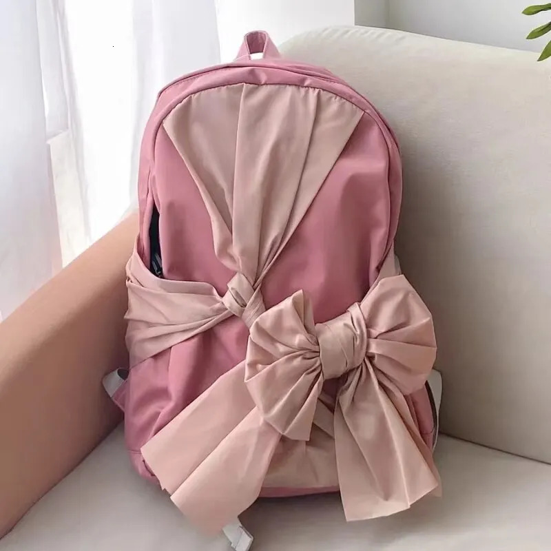 Female Y2k Bow Backpack Large Capacity Korean Fashion Pink Backpack Nylon Waterproof Travel Bag Harajuku Ins 241111
