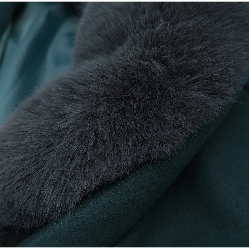 Green autumn winter bomber jacket womens retro faux fur collar short jacket single chest loose warm jacket 241112