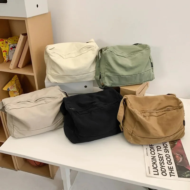 Japanese canvas mens cross body bag casual student shoulder messenger backpack fashionable large fabric unisex handbag 241111