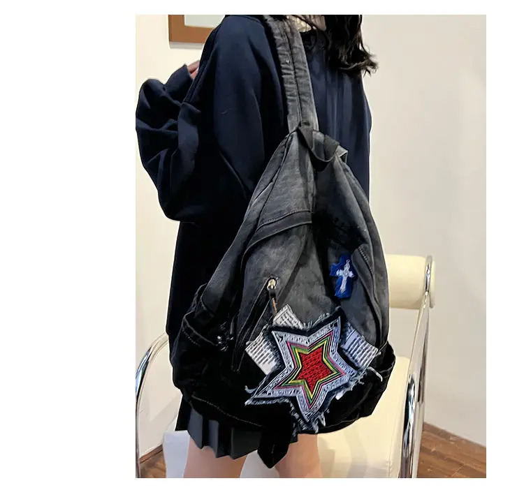 JIAERDI Retro Grunge Cowboy Backpack Womens Patch Work Large Capacity Y2k Mochila School Bag Harajuku Womens Backpack Aesthetics 241111