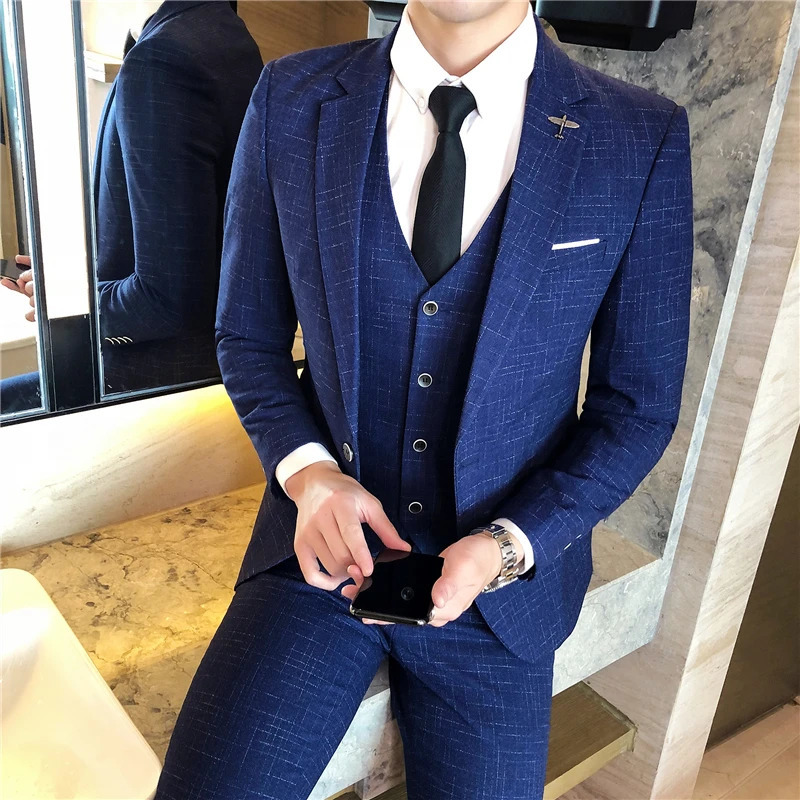 Stylish and Comfortable Suit Men Business Leisure Professional Slim Handsome Marriage Threepiece Set 240412