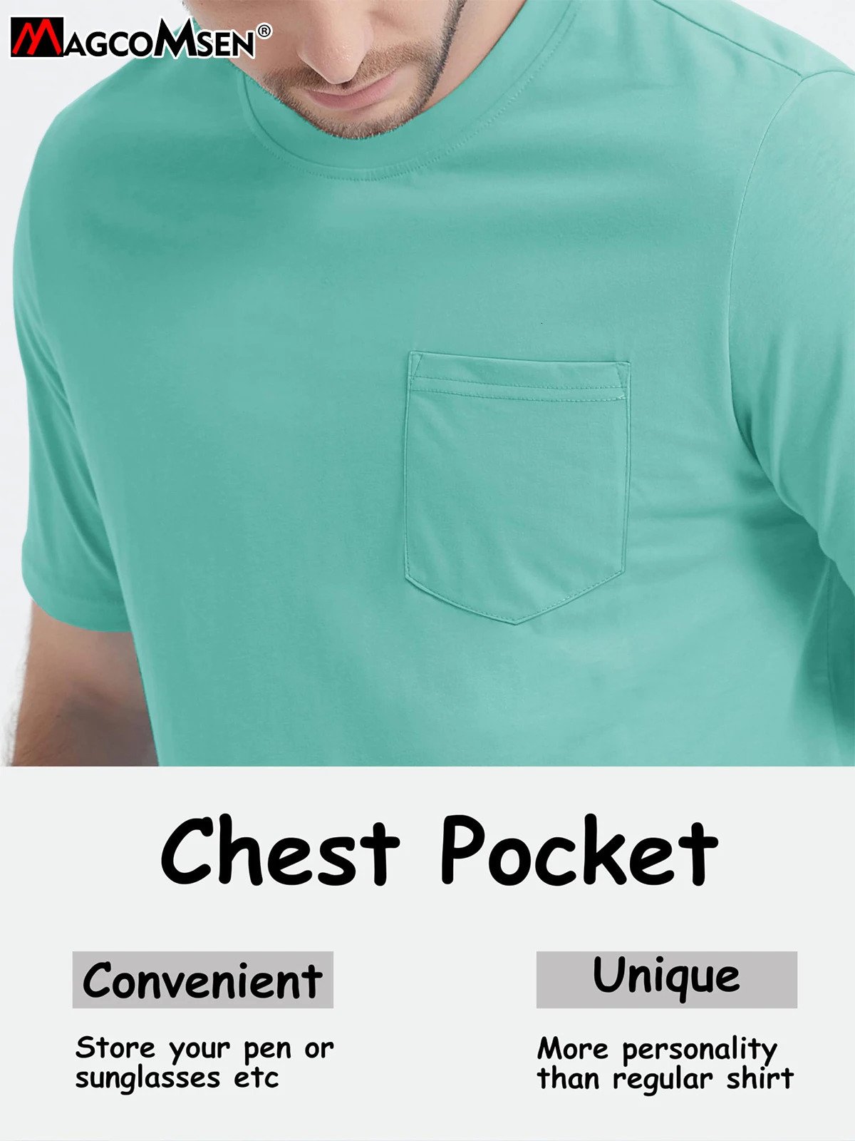 MAGCOMSEN Cotton Crew Neck Mens Casual T-shirt with Chest Pocket Moisturizing Short Sleeve Soft Daily Top 241112
