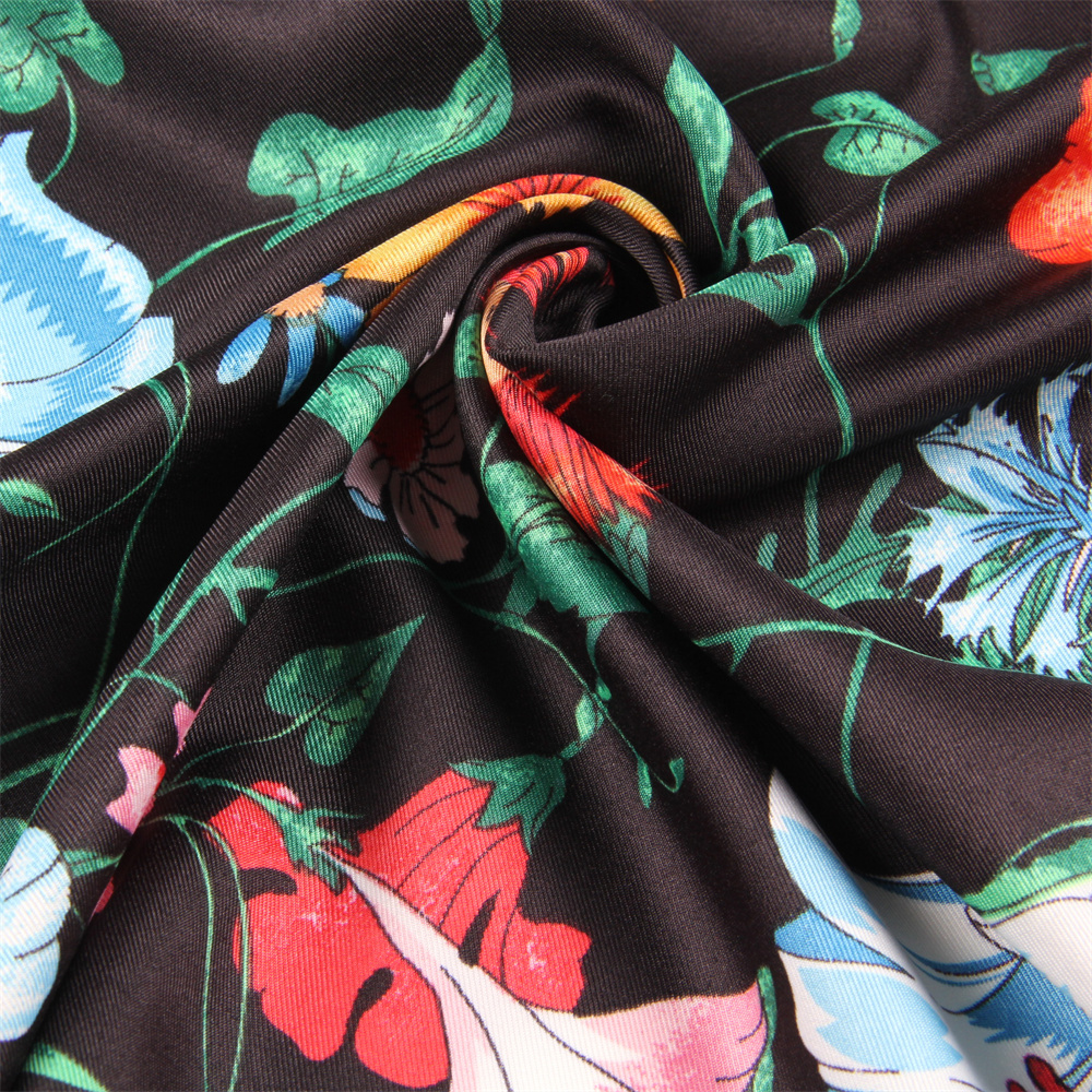 POBING Silk Scarf Women Large Shawls Flowers Print Stoles Square Bandana Kerchief Hijab Scarf Female Foulards 130CM f9955