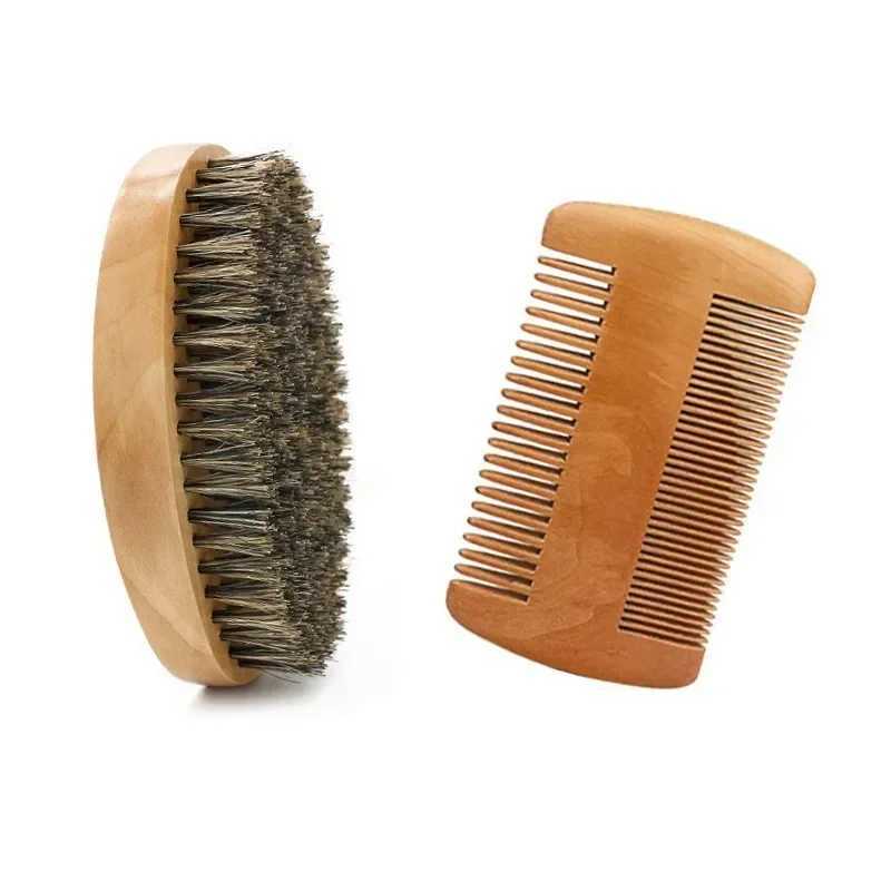 Mens shaving brush set bristles portable barber natural beard brush for facial cleansing wholesale of wooden comb styling tools W241112