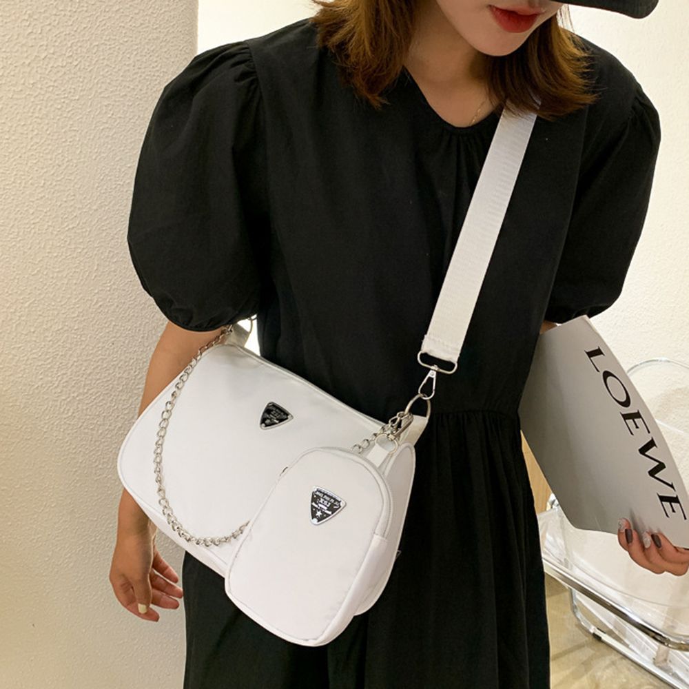 Casual Nylon Handbags Purse Set Female Large Capacity Lightweight Crossbody Bags Women Solid 2in1 Sling Shoulder Bag for Travel