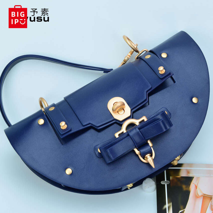Designer Bag 2024 New Women's Bag Ostrich Pattern Half Round Handbags Bow Tie Rivet Lock Buckle Female Shoulder Pocket Small Crossbody Purses