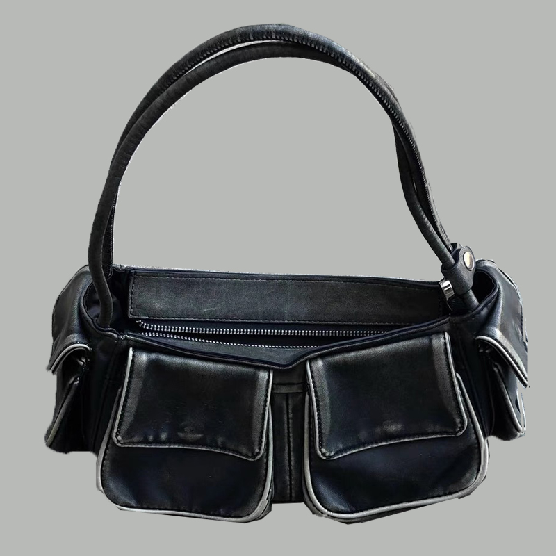 Moto & Biker Y2k Bags For Women Designer Handbags Purses 2023 New In Vintage PU Leather Multiple Pockets Square Shoulder