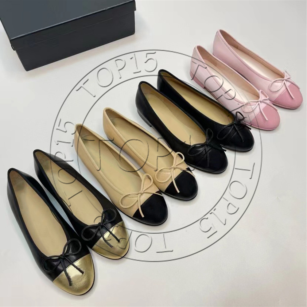 Designer shoes Paris Brand Black Ballet Flats Shoes Women Spring Quilted Genuine Leather Slip on Ballerina Luxury Round Toe Ladies Dress Shoes HJ2G
