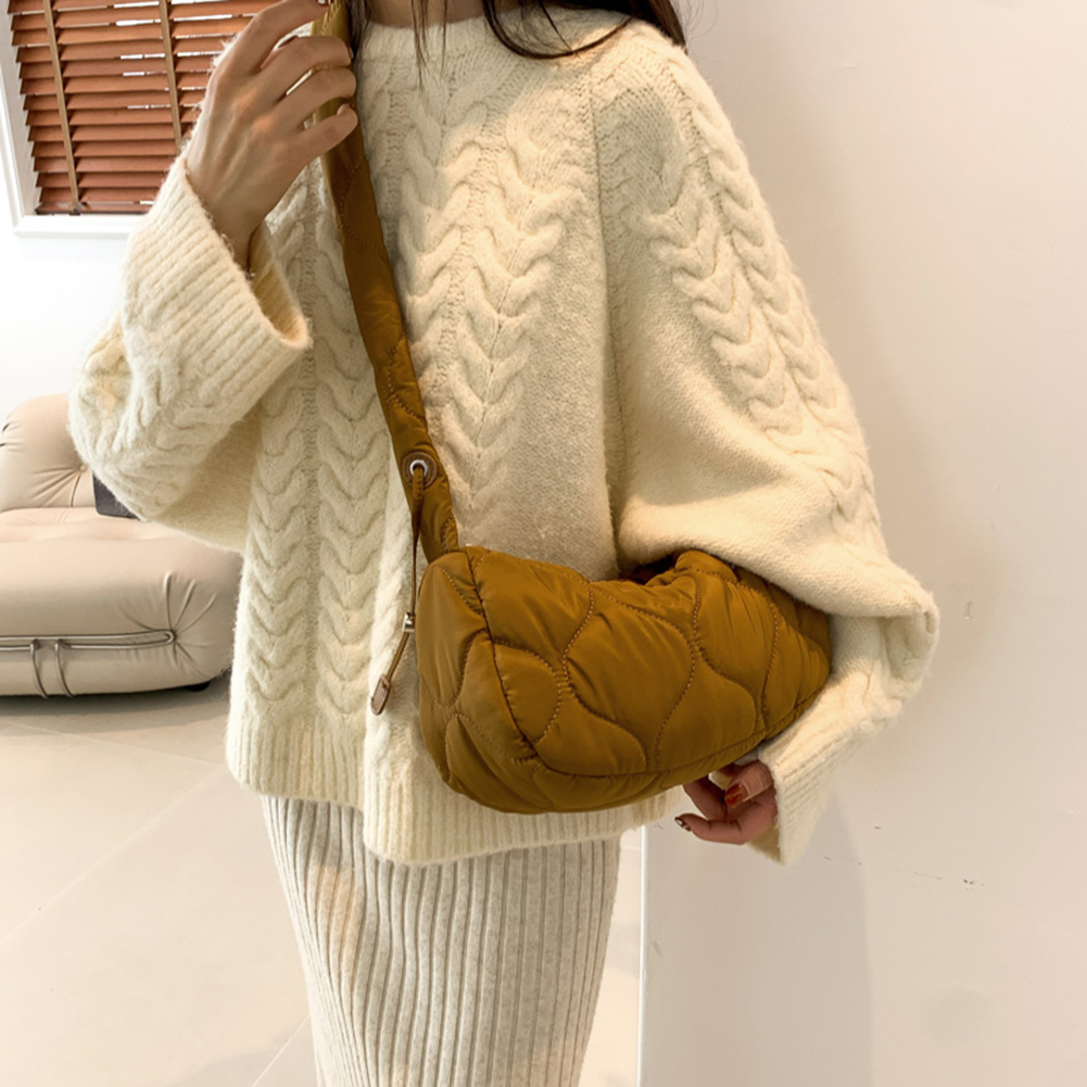 Women Quilted Shoulder Versatile Crescent Drawstring Puffy Crossbody Sling Pleatd Satchel Shopper Bag