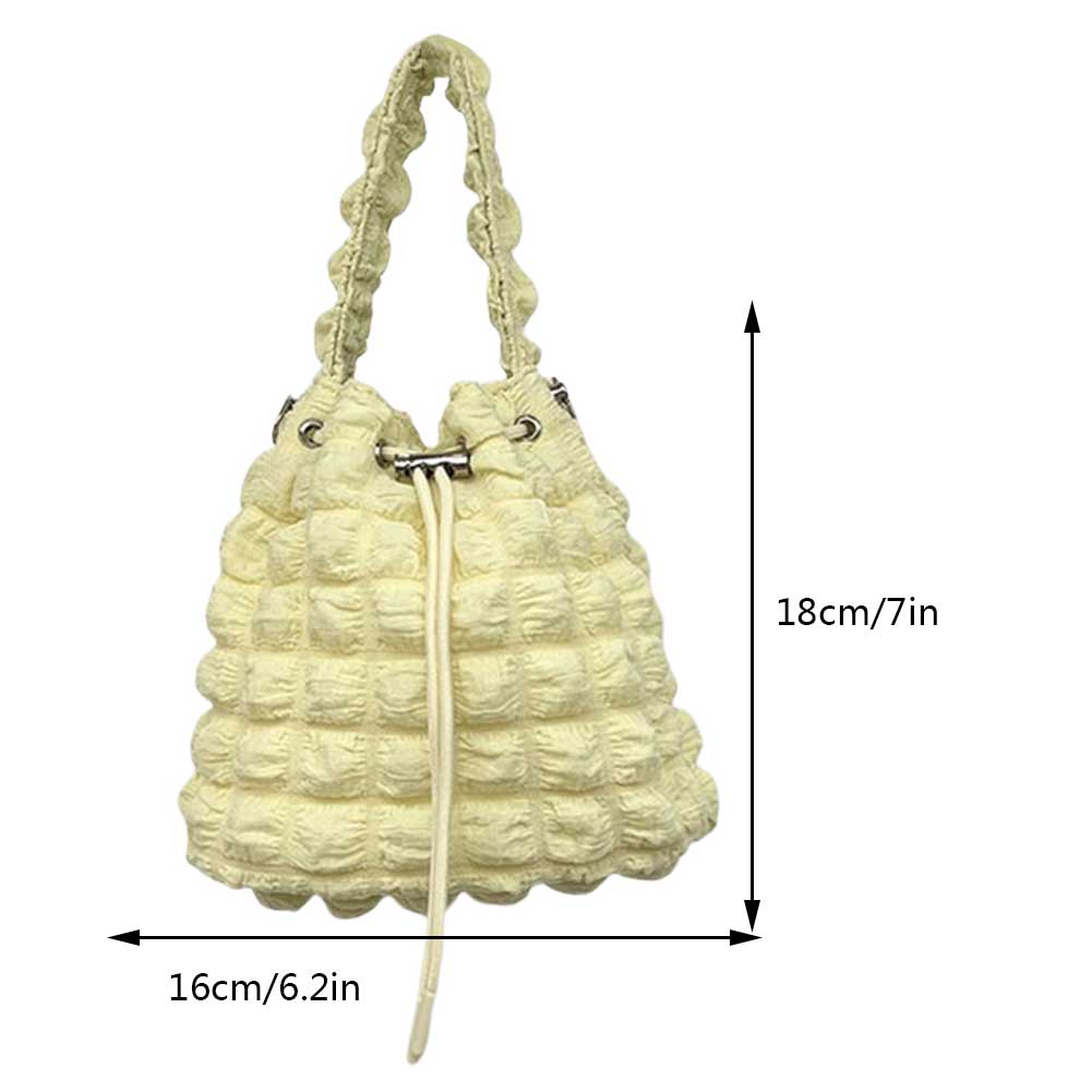 Sling Pleated Quilted Ladies Bag Soft Cloud Tote Bag Solid Color Versatile Drawstring for Party Travel Work smile