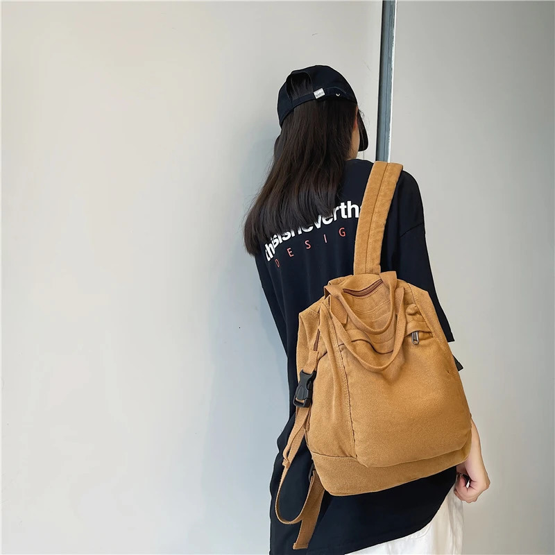 Womens medium-sized canvas textile backpack retro Korean style Y2K aesthetic expression school travel convertible bag Knapsack 241111