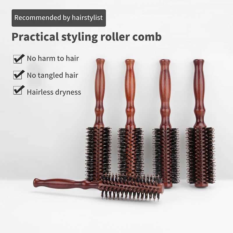 Pcs Wooden Handle Round Curling Brush Straight Twill Hair Comb Pig Mane Round Barrel Curling Brush Curling Tool W241112