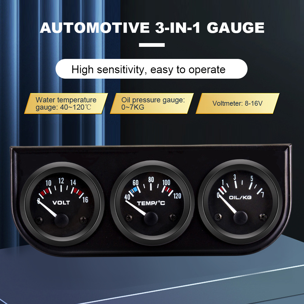 Car Dashboard Triple Meter with Sensor 3 In 1 Instrument Cluster Universal 12V Water Temp Meter Oil Pressure Gauge 2 Inch 52mm