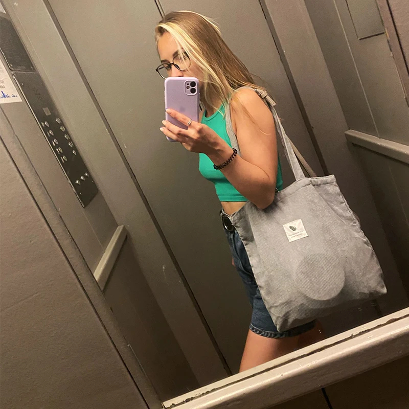 JIOMAY Corduroy Totes Bags for Women Shoulder Bag Female Soft Environmental Storage Reusable Girls Handbag Shopper Tote