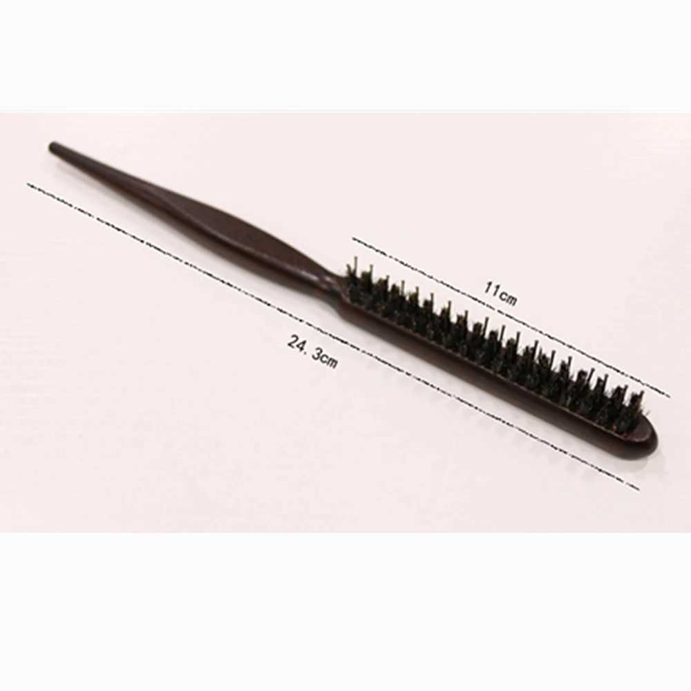 High quality wooden handle natural pig bristle brush fluffy combing hair styling tool W241112