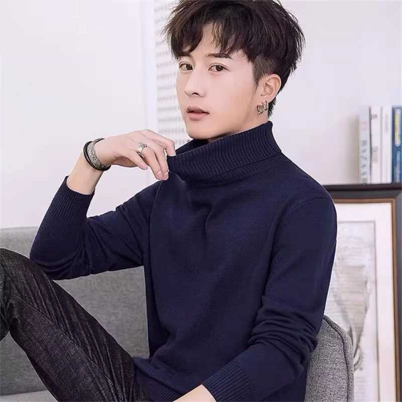 Fashion mens autumn solid color thin knitted sweater mens long sleeved navy blue collar with floral mens warm collar knitted M-4XL W2411111