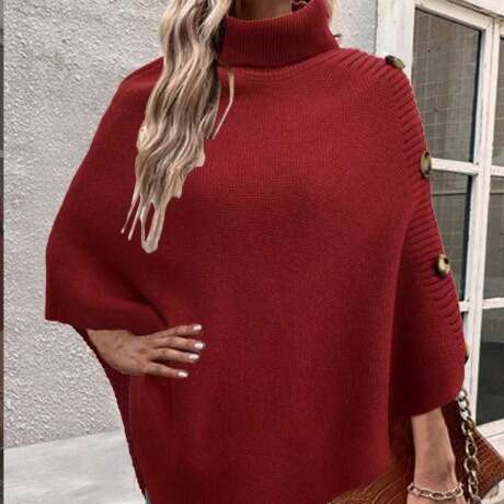 Autumn and winter new solid color high neck shawl cloak knitted sweater jacket for women