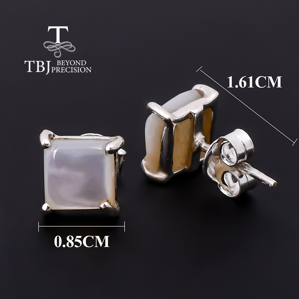 Sterling sier Jewelry set natural Mother of pearl square 7mm earring ring fine jewelry for girls nice gift 2614f