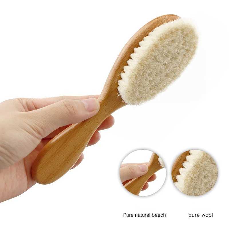 Baby hair brush with wooden handle and ultra soft pure natural wool brush suitable for newborns and young childrens baby hair combing massager W241112