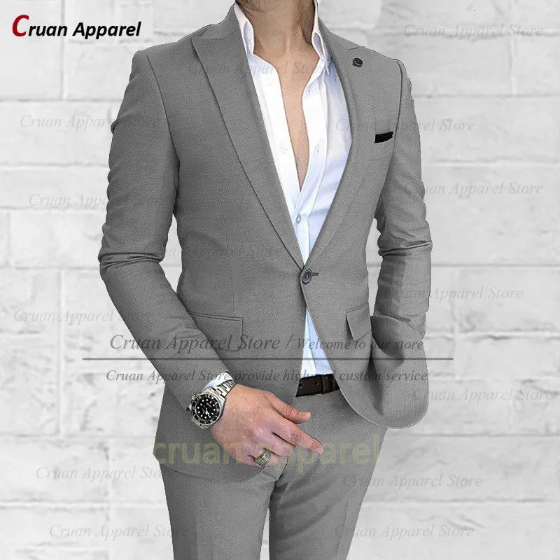 Wedding Party Suit Set For Men Evening Dinner Fashion Peaked Lapel Jacket Classic Male One Buttons Blazer Pants 2 Pieces 240412