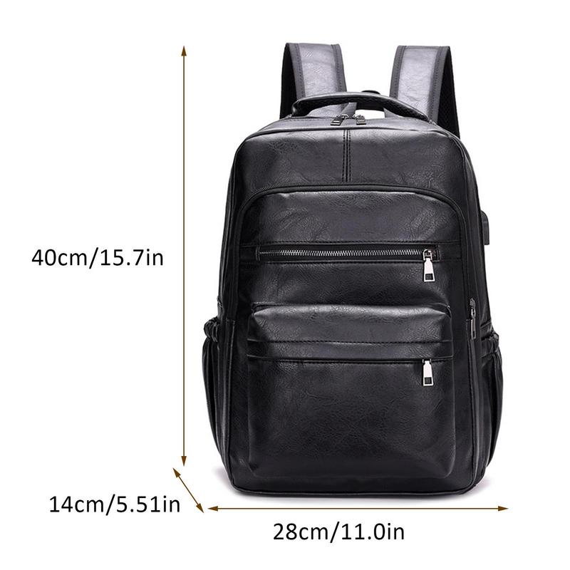 Vintage Backpack Leather Daypack Casual Bookbag Travel Backpack For College School Stylish Shoulder Bag With USB Charging Ports 58740
