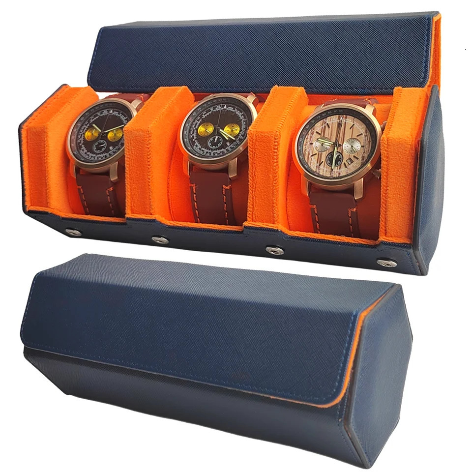 3-Slot Hexago Watch Roll Travel Box Portable Retro Leather Watch Display Box Storage Box Watch Organizer Mens Christmas Gift 241112