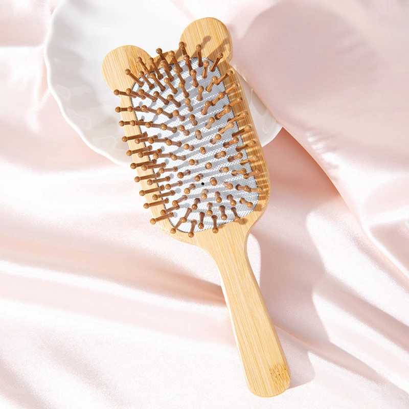 Charming bear shaped solid wood massage comb anti-static bamboo and wooden comb suitable for women - air cushion scalp and meridian relief W241112