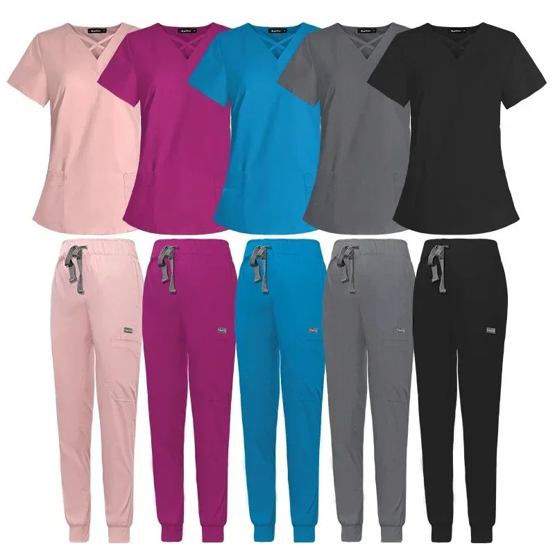 Beauty Tops Pants Uniform Scrubs Set Short Sleeve Pet Shop Doctor Nurse Nursing Uniform Women Workwear Scrub Set 241112