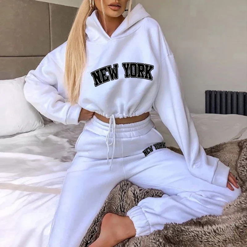 Womens 2 Pieces Suit Hooded Print Pullover Tracksuit Set Drawstring Short Sweatshirts Casual Sweatpants Sports Home Clothing 241108