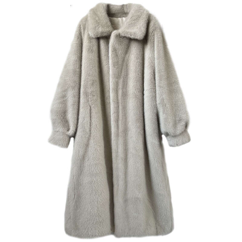 shanshi fur coat women Extended winter faux mink fur coat women's loose and thick collar clothes