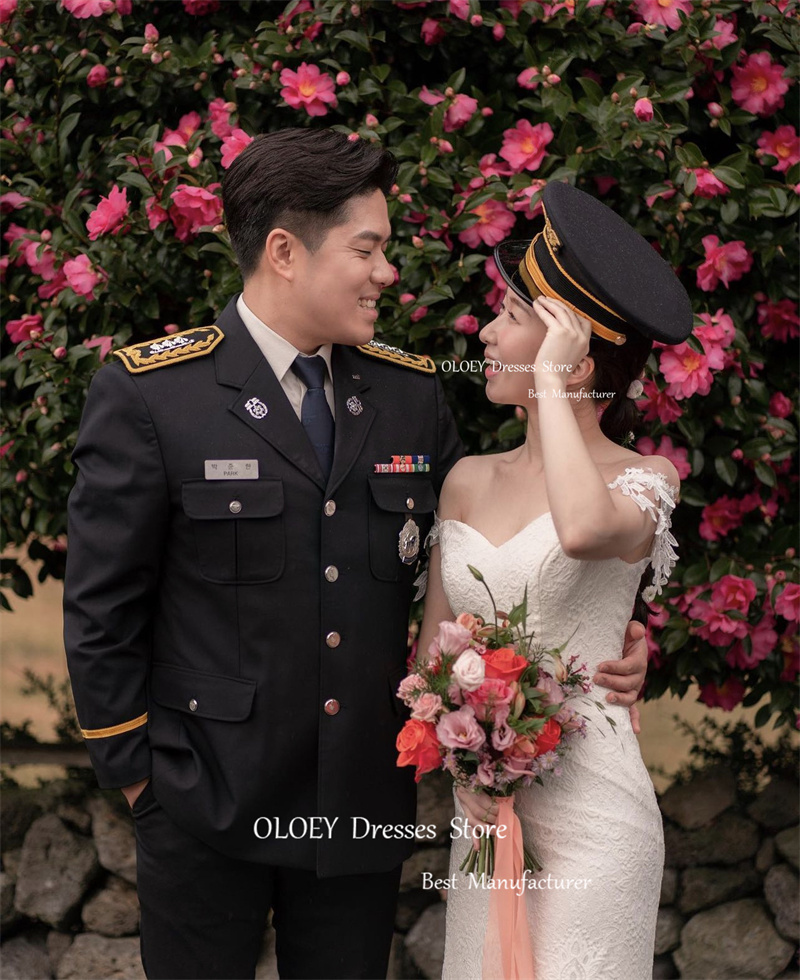 OLOEY Elegant Full Lace Mermaid Wedding Dresses Photoshoot Off the Shoulder Sleeves Bridal Gowns Floor Length Bride Dresses 28d84 5 2528c