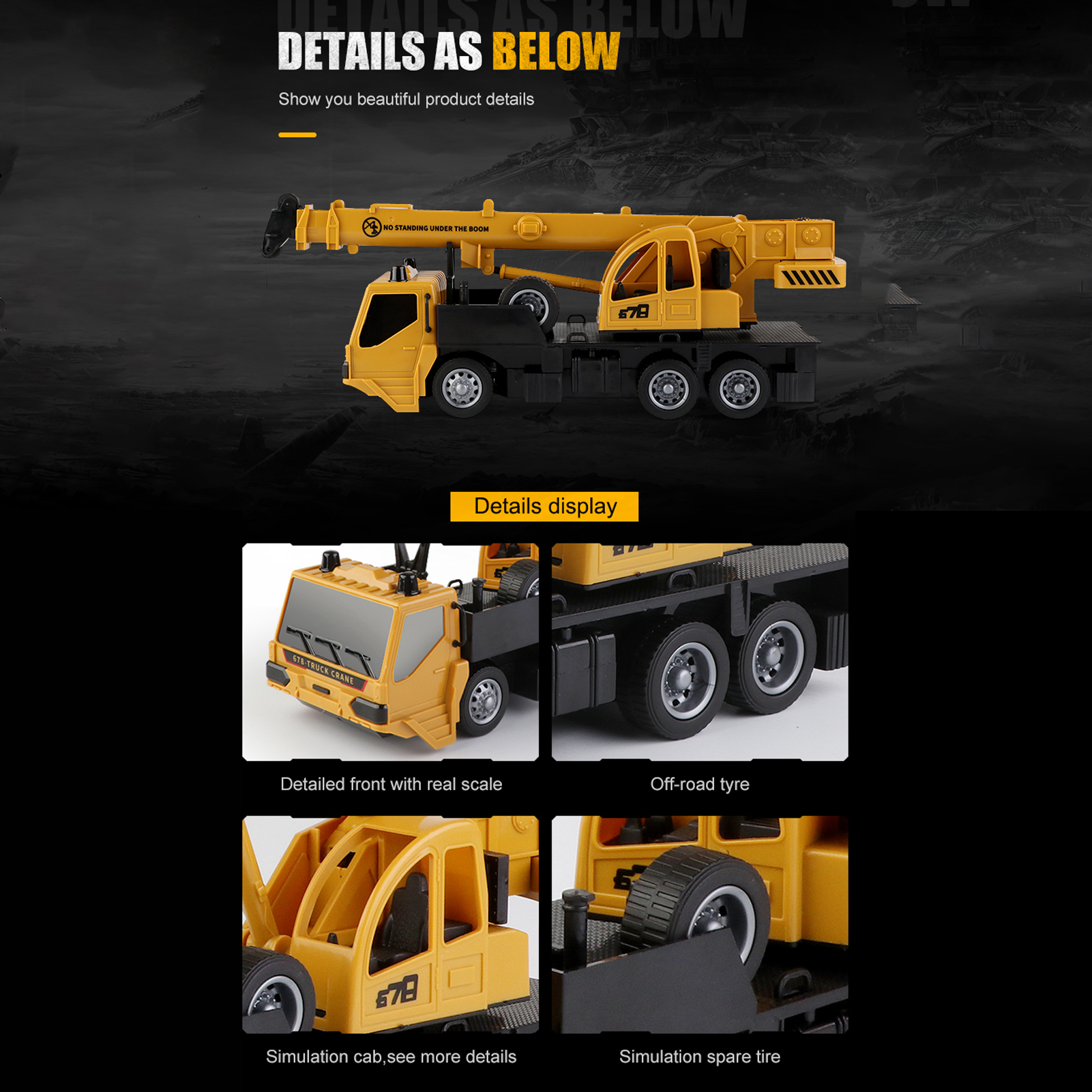 8079ERC Truck Children's Electric Alloy Arm Remote Control Crane Engineer ing Vehicle Electric Crane Car Toys Gifts for Kids