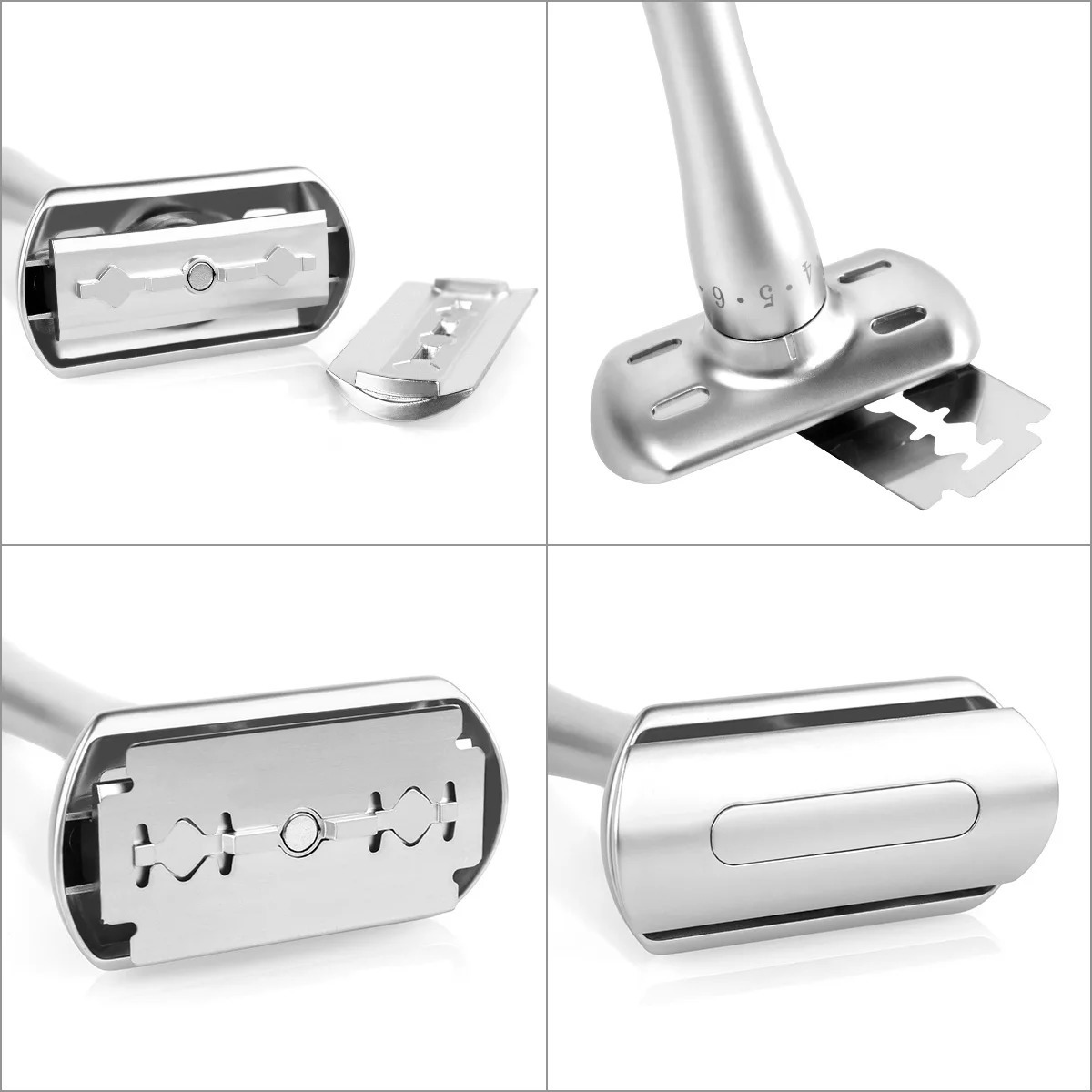 QShave Adjustable Safety Shaver with Magnetic Cover 1 Shaver 1 Blade Disposable Case and 5 Blades 241112