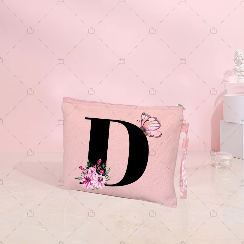 Butterfly Flower Letter Makeup Bag Pink Kawaii Travel Cosmetic Pouchs Women's Toilet Kits Bachelorette Party Lipstick Bags Gift e225d