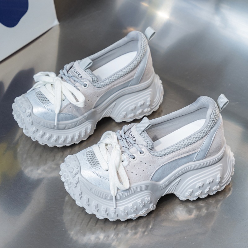 Chunky Microfiber Leather Sneakers: Breathable Mesh, Comfy Platform Wedges 4