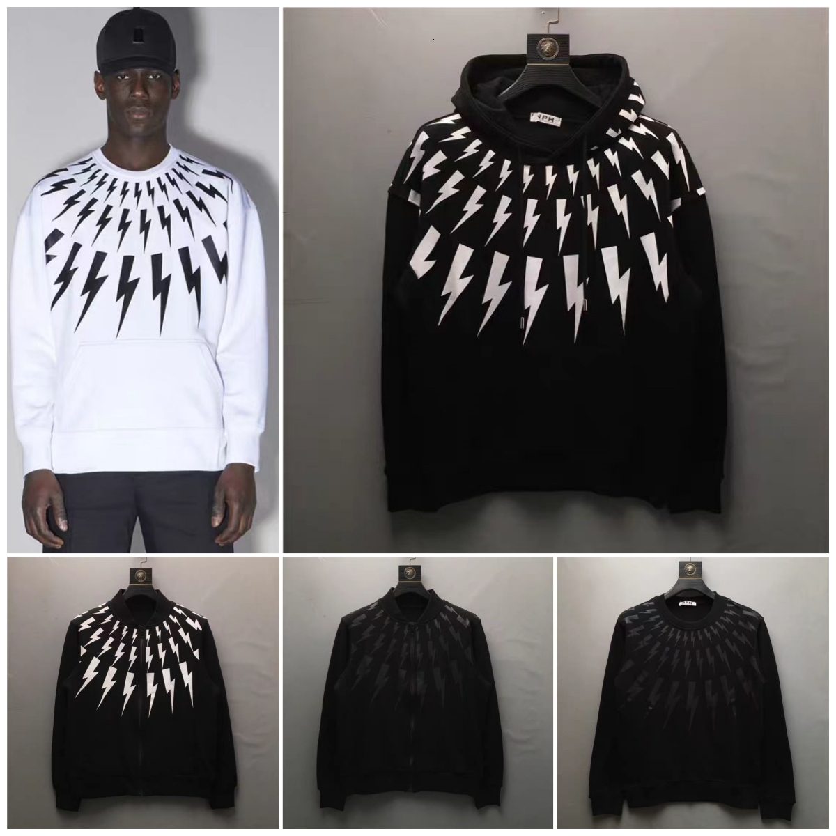 Designer Mens Hoodies Graffiti Brand Neil Barrett Sweatshirt Mens Womens Cotton Coats Black White Lightning Print Versatile Collar Baseball Jackets Tops 1z