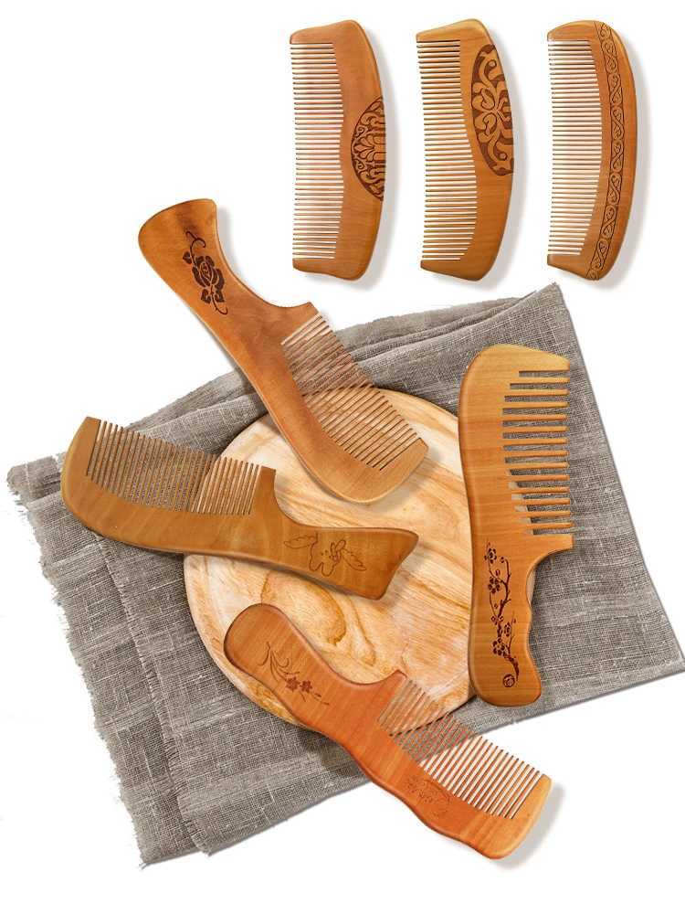 Natural peach wood comb anti-static wide tooth hair comb hair massage hair care comb hair stripping portable W241112