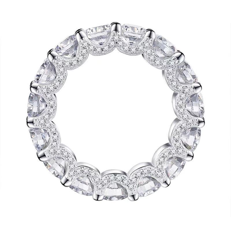 Rulalei Brand Top Sell Sparkling Wedding Rings Elegant Luxury Genuine 100% 925 Sterling Silver Round Cut White Moissanite Diamond Eternity Women Band 