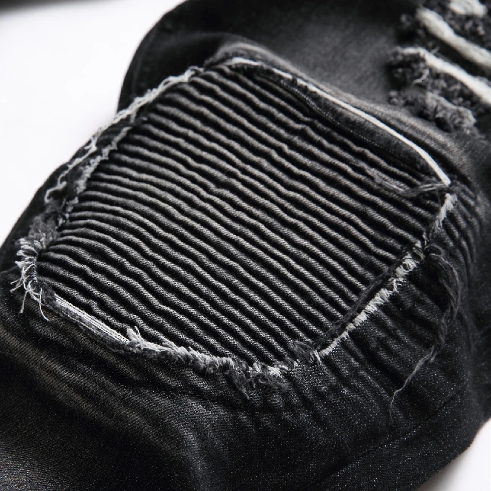 Men Motorcycle Biker Jeans Stylish Ripped Distressed Skinny Pencil Jeans Pants Holes Patch Slim Long Jeans Male Denim Trousers 241112