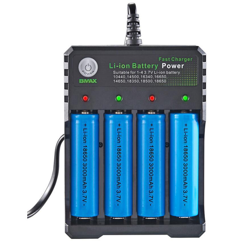 Authentic Bmax Battery Charger 4 BAY Slots Lithium Smart US EU Plug Charger for IMR 18350 18650 26650 21700 Universal Li-ion Rechargeable Batteries Ch