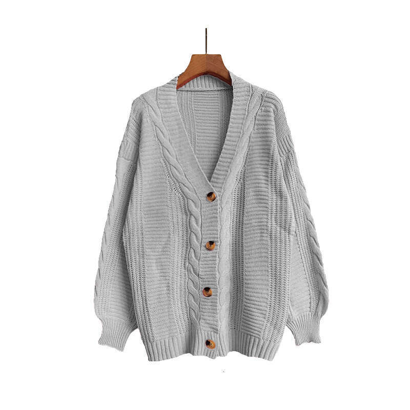 Lantern sleeve knitted cardigan women's 2024 autumn new loose V-neck sexy sweater jacket
