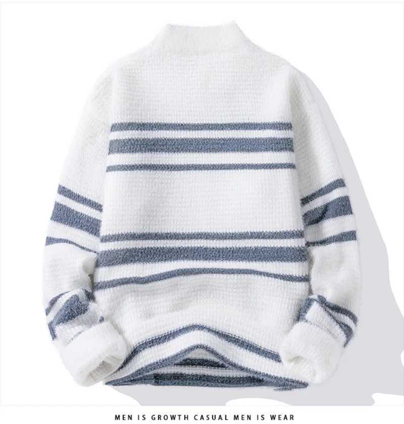 Maden Mock collar sweater mens loose turtle neck basic knitted shirt autumn winter solid thick zipper soft underwear top W2411111