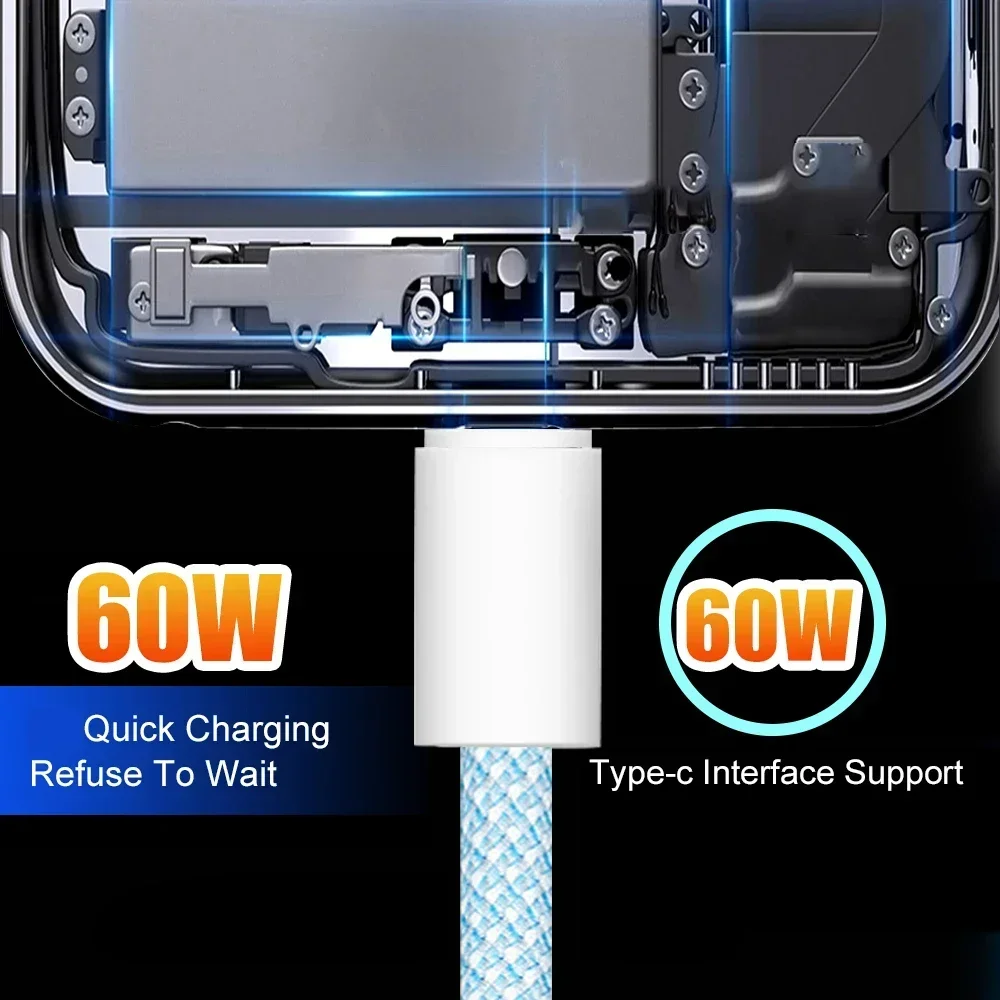 2024 New Dual USB C Cable for iPhone 15 Pro Max iPad PD 60W Fast Charging Cord Type C Type-C Fast Charger for Apple Samsung S23